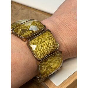 Yellow Snake Print Resin & Gold Tone Stretch Bracelet